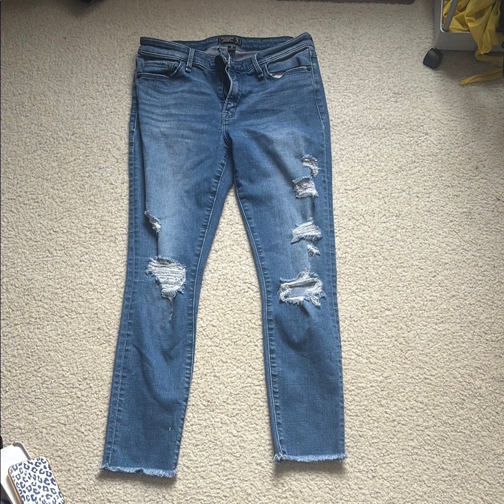 Abercrombie & Fitch Blue Jeggings with Distressed Details